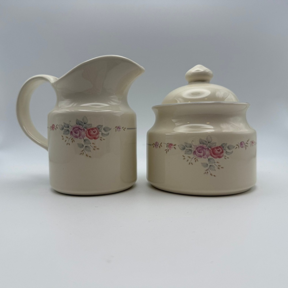 Pfaltzgraff Trousseau Rose Creamer and Sugar Bowl Set Vintage 1988-1996 USA